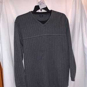 Vanheussen Black & Gray Striped V neck Sweater